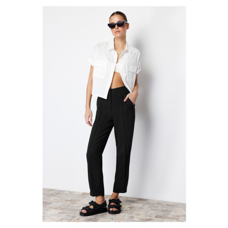 Trendyol Black Cigarette Ribbed Woven Trousers