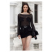 Trendyol Limited Edition Black Floral Detailed Openwork Knitwear Sweater