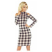 165-1 Dress in black and pink check with turtleneck and holes on the shoulders
