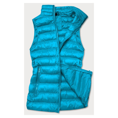 Světle modrá krátká dámská prošívaná vesta model 16279845 Modrá L (40) - J.STYLE