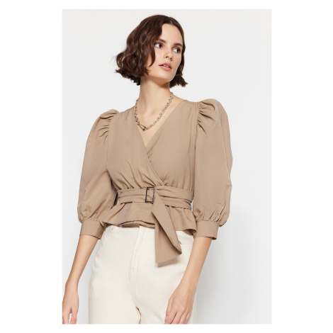 Trendyol Stone Belt Double Breasted Woven Blouse