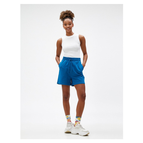 Koton Knitted Cotton Shorts with Lace Waist and Pocket Detail