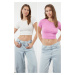 Trendyol Premium Pink-Ecru 2 Pack Crop Viscose/Soft Fabric Stretchy Knitted Blouse