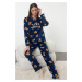 Trendyol Navy Blue Teddy Bear and Slogan Embroidered Polar Fleece Knitted Pajama Set