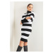 Lafaba Women's Black Turtleneck Striped Knitwear Dress