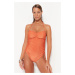 Trendyol oranžové plisované textúrované plavky s vysokými nohami bez ramienok