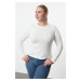 Trendyol Curve Ecru Premium Viscose Crew Neck Crop Flexible Knitted Blouse