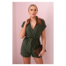 Short jumpsuit with a tie at the waist in khaki