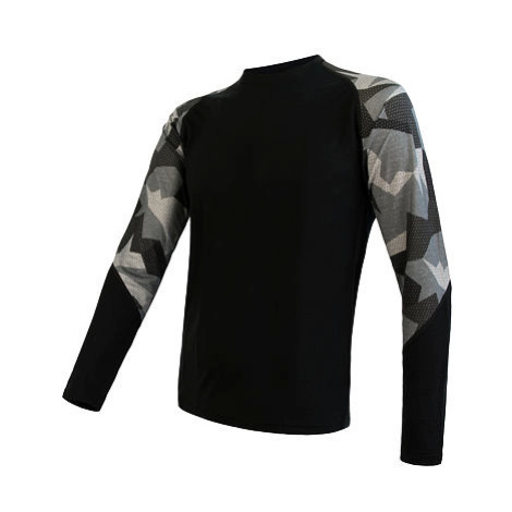 SENSOR MERINO IMPRESS pánske tričko dl.rukáv čierna / camo