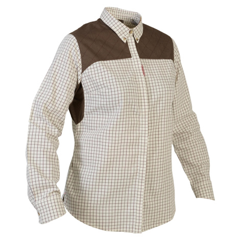 Dámska poľovnícka károvaná košeľa 500 z priedušnej bavlny béžová SOLOGNAC