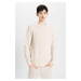 DEFACTO Standard Fit Regular Cut Crew Neck Textured Basic Plain Knitwear Sweater