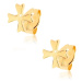 Náušnice zo žltého 9K zlata - lesklý maltézsky kríž, puzetky