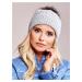 Gray cap with edging and fur pompom