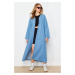 Trendyol Light Blue Plain Wrap Rigid Maxi Denim Modest Dress