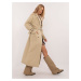 Beige long trench coat with belt