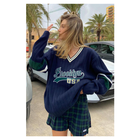 Madmext Mad Girls Navy Blue Women's Sweaters