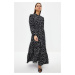 Trendyol Black Belted Skirt Flounce Floral Pattern Lined Woven Dress