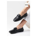 Mio Gusto Isla Genuine Leather Black Color Bow Accessory Flat Toe Women's Loafer Shoes