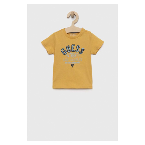 Detské bavlnené tričko Guess žltá farba, s potlačou