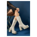 Riccon Beige Skin Women's High Heeled Boots 0012690