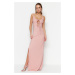 Trendyol Powder Weave Long Evening Dress with piping