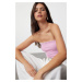 Trendyol Pink Ribbed Strapless Collar Woven Garnished Fitted Cotton Crop Knitted Blouse