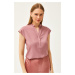 Olalook Women's Dusty Rose V-Neck 4-Button Viscose Blouse