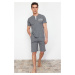 Trendyol Smoked Button Collar Regular Fit Pajama Set with Knitted Shorts