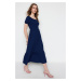 Trendyol Navy Blue Carmen golier A-line maxi pletené šaty