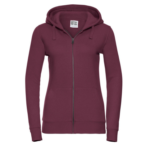 Burgundy women's sweatshirt with hood and zipper Authentic Russell