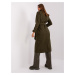 Tmavý khaki dlhý kabát s pásikom TW-PL-BI-5312-1.31-khaki