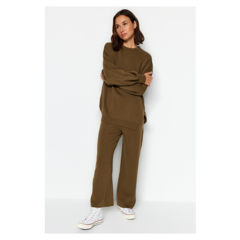 Trendyol Khaki Wide Fit Balloon Sleeve Knitwear Two Piece Set