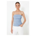 Trendyol Light Blue Strapless Fitted Draped Woven Blouse