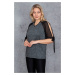 Şans Women's Plus Size Black Sleeves Chiffon Shimmer Detailed Blouse