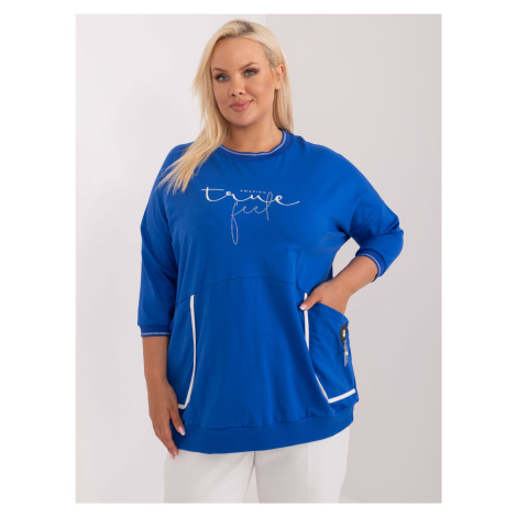 Plus size blue long blouse with pockets