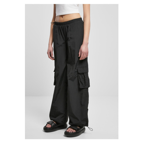 Women's Wide Crinkle Nylon Cargo Pants Black Urban Classics