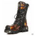 topánky kožené NEW ROCK Flame Boots (591-S1) Black-Orange Čierna oranžová