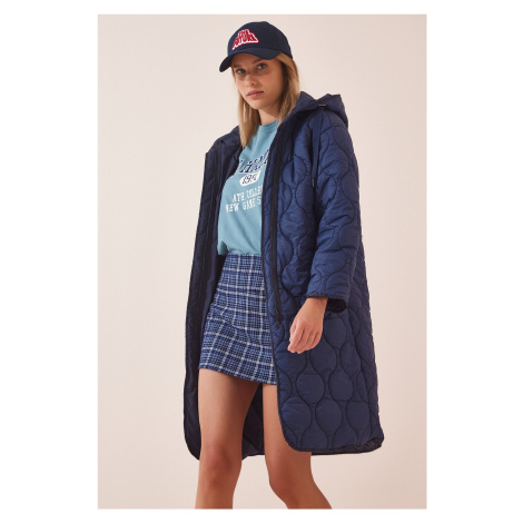 Happiness İstanbul Women's Navy Blue Hooded Quilted Coat