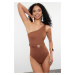 Trendyol Brown One Shoulder Regular Swimsuit with Premium Accessories