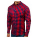 Červená pánska kockovaná košeľa s dlhými rukávmi BOLF 5816