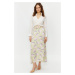 Trendyol Powder Floral Patterned Bell Woven Skirt