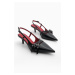 Marjin Women's Pointed Toe Thin Heel Three-Stripes Classic Heeled Shoes Lefar Black Patent Leath