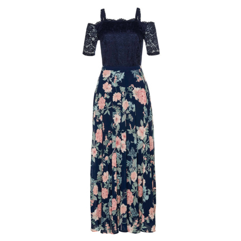 Šifónové šaty s kvetovanou potlačou a čipkou bonprix