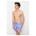 Trendyol Blue Men's Standard Size Floral Print Swimwear Marine Shorts