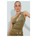 Trendyol X Zeynep Tosun Khaki Window Detailed Knitted Snake Accessory Bodysuit