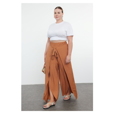 Trendyol Curve Brown Wrap Closure Detailed Wide Leg Beach Wear Woven Trousers