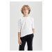 DEFACTO Boy's White Crew Neck Combed Cotton Long Sleeve School T-Shirt