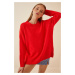 Happiness İstanbul Women's Vibrant Red Oversized Knitwear Sweater