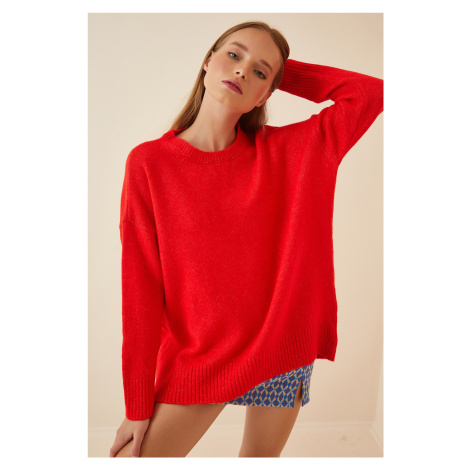 Happiness İstanbul Women's Vibrant Red Oversized Knitwear Sweater
