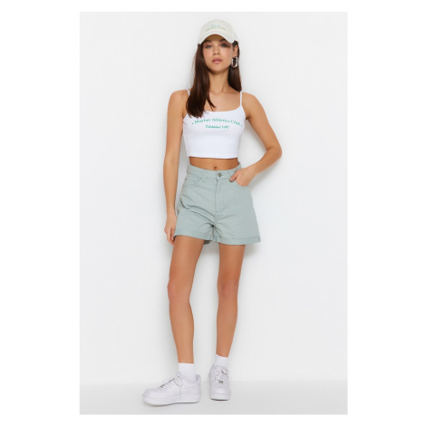 Trendyol High Waist Denim Shorts with Fold Mint Legs